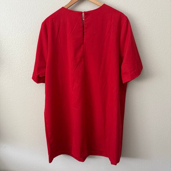 H&M | NWT Red Mini Dress Short Sleeve Gold Shoulder Buttons Shift | Size XXL - Picture 6 of 7